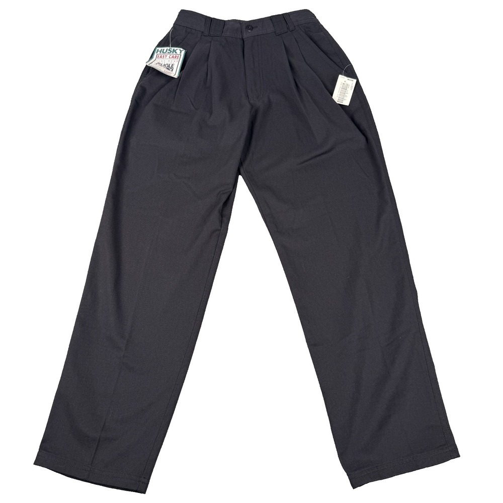 VTG Bugle Boy Pants Boys 32 Husky Black Pleated Easy Care 90s Deadstock NOS NWT